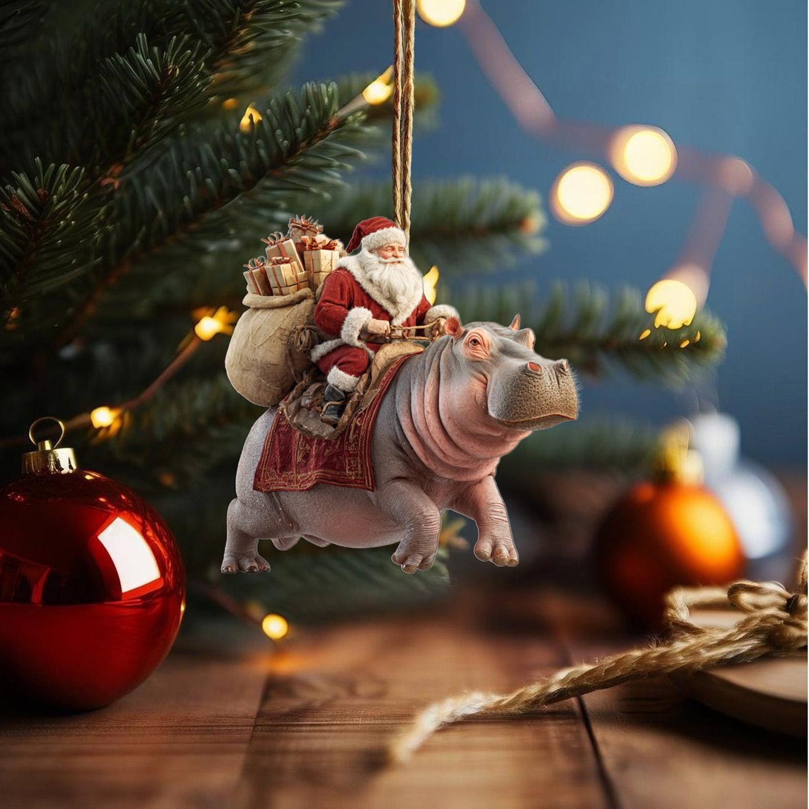 Santa Riding Hippopotamus
