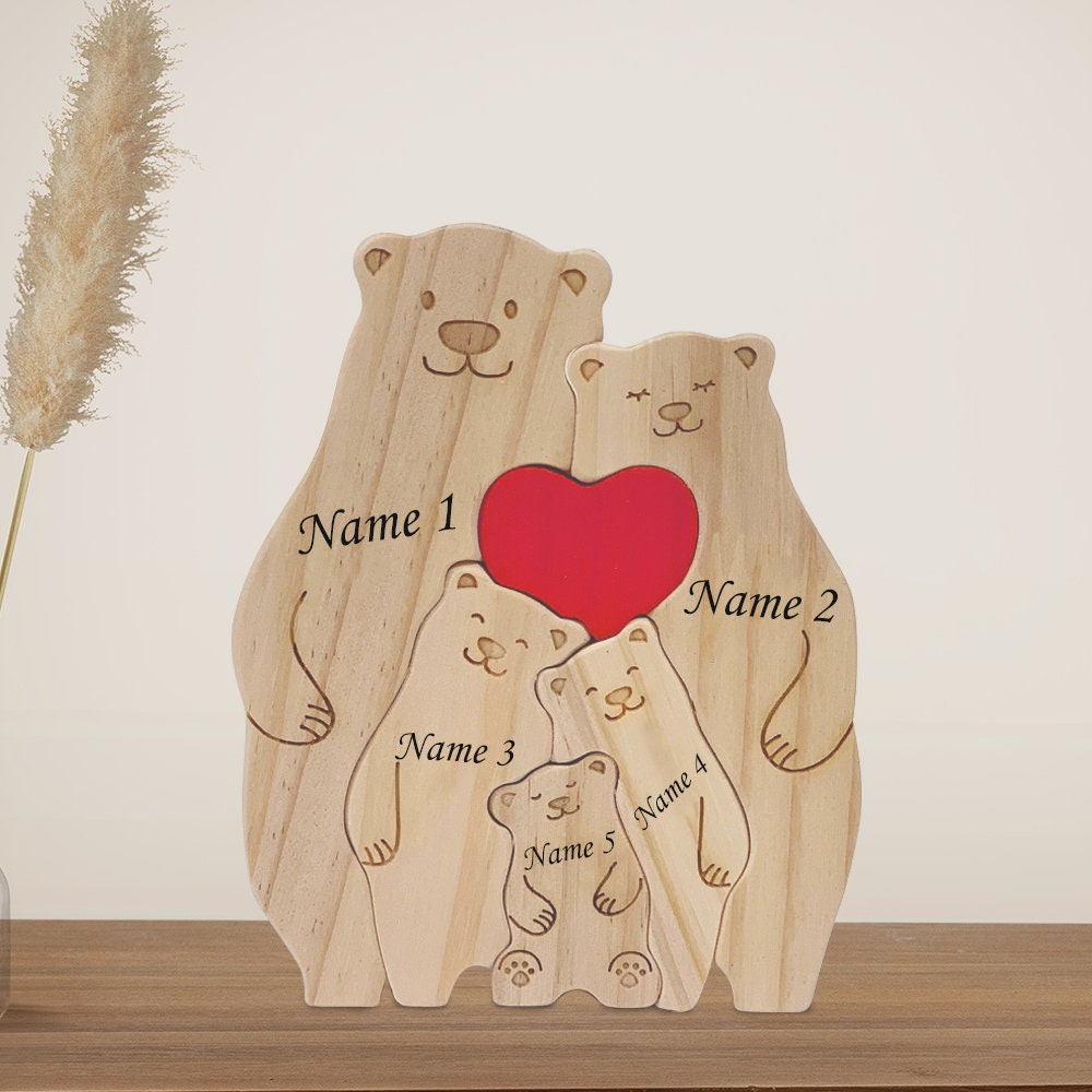 Rompecabezas De Madera Personalizado De Oso, Rompecabezas De Arte De Madera De Oso Personalizado Con 1 6 Nombres De Familia Regalo Para Cumpleanos