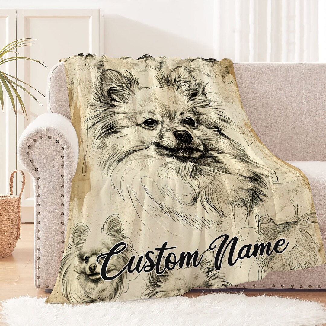 Dog Pomeranian Pattern Print Blanket main image 1