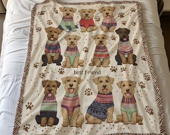 エアデール・テリアの名入れ織りブランケット、犬用タペストリー