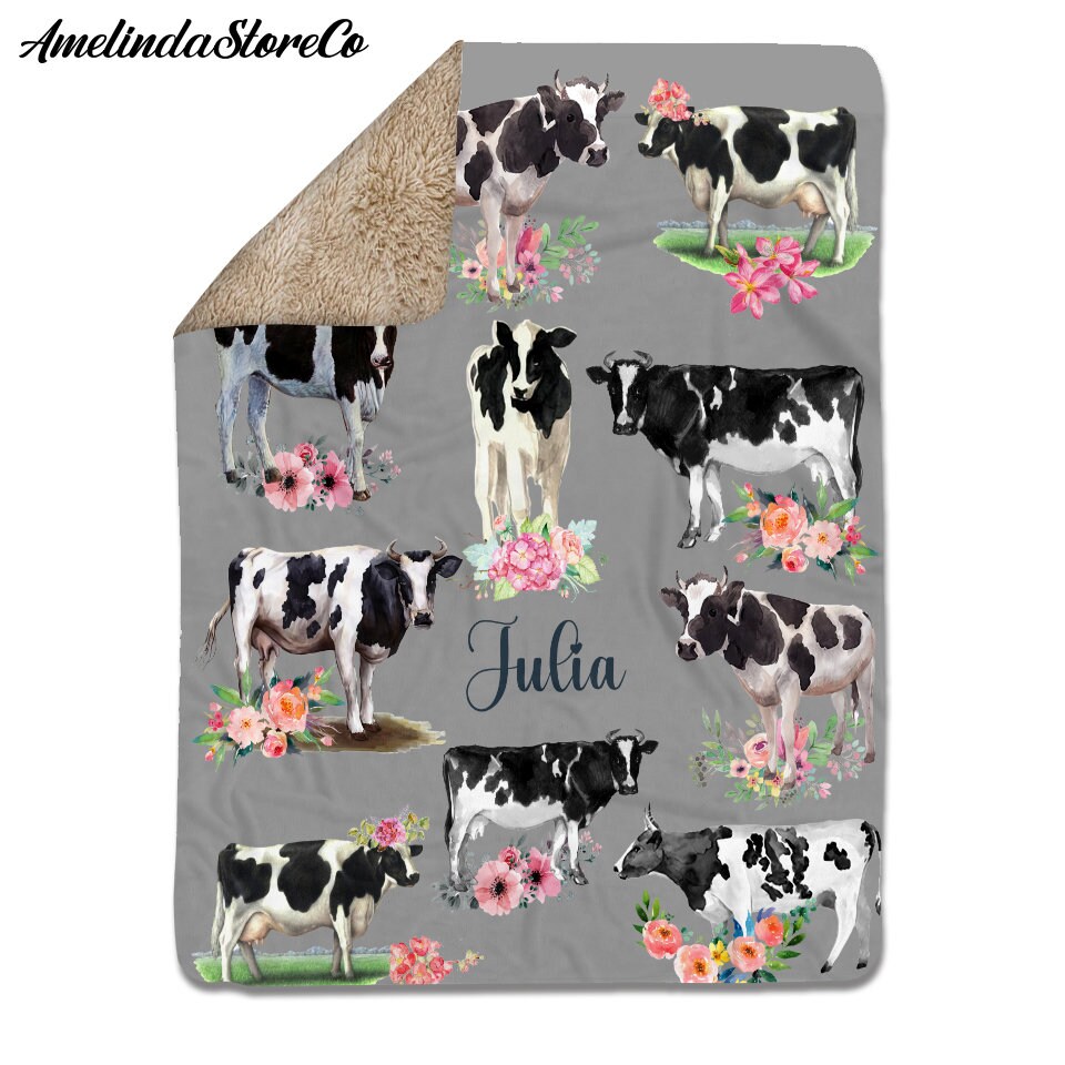 Personalized Dairy Cow Blanket Cow Fleece Blanket Cow Sherpa Etsy