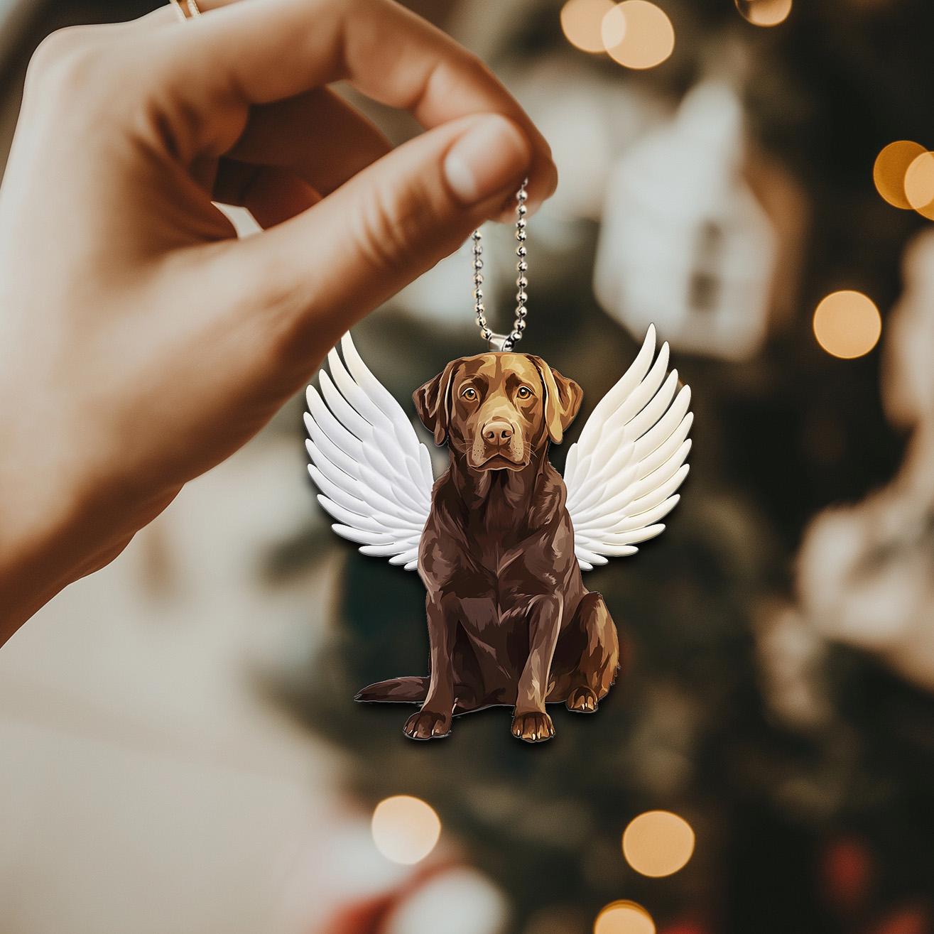 2D Flat Chocolate Labrador Ornament, Angel Dog Ornament, Dog Memorial ...
