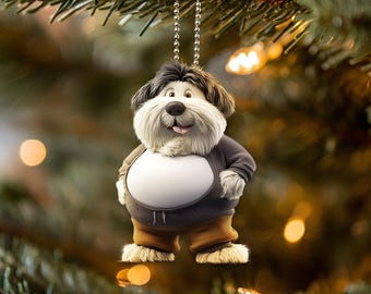 2D Bearded Collie Dog Ornament, Fashionable Acrylic Dog Hanging Ornament, Classic Style Colorful Home Decor, Christmas Gifts, Dog Lover Gift