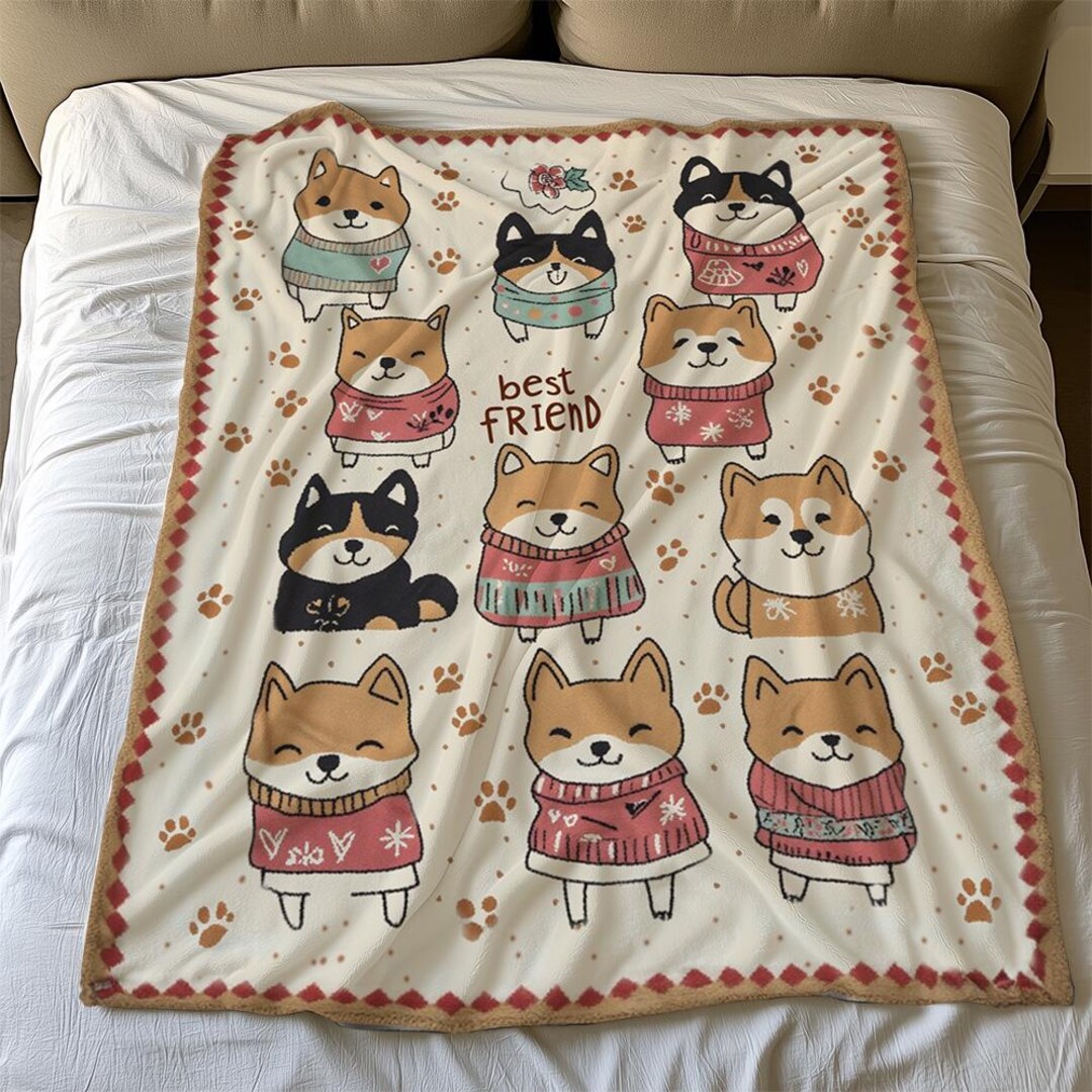 Dog Pupppy Shiba Inu Print Pattern Hooded Blanket