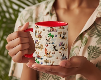 Chihuahua Beach Mug, 2D Flat Printed Ceramic Drinkware, Chihuahua Summer Coffee Cup, Dog Lover Gift, Tropical Pet Vacation Cup