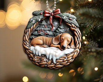 Funny Dachshund Ornament, Dachshund Dog, Sleeping Dog Ornament, Dachshund Dog 2D Flat Ornament, Christmas Gift, Dachshund Dog Lover Gift