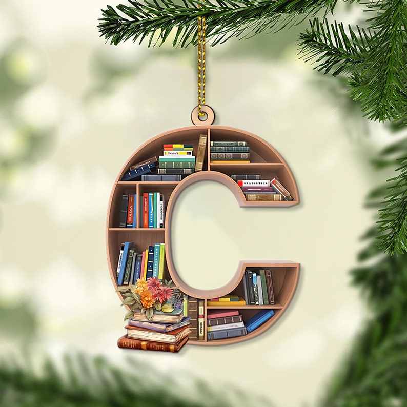 Personalized Bookshelf Ornament, Book Wood Ornament Keepsake, Custom ...