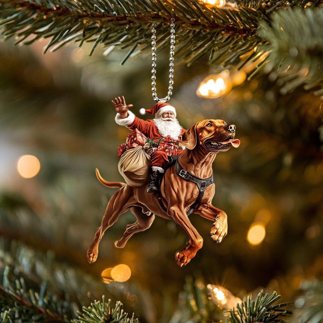 Christmas Rodesian Ridgeback 2D Flat Funny Rhodesian Ridgeback Ornament, Ridgeback Dog, Santa and ...