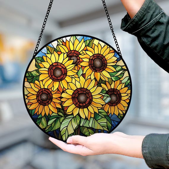 Marwey Girasole in vetro colorato da appendere alla finestra