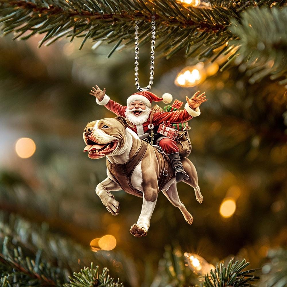 Ornamento Di Natale In Legno E Acrilico – Cane Bull Terrier Con Camion Rosso, Decorazione Double-face Per Albero