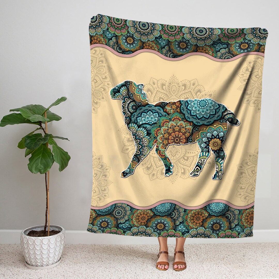 Goat Sheep Pattern Print Hooded Blanket