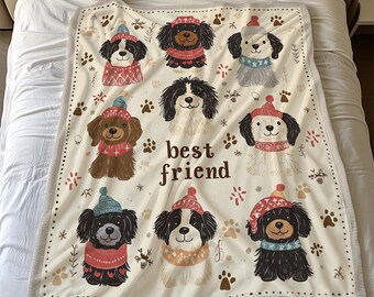 バーニードゥードル フリースブランケット：超ソフトな犬の足跡