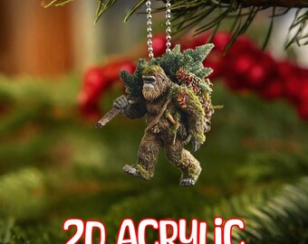 Adorno plano 2D de Pie Grande, Adorno de Pie Grande con árbol, Adorno plano 2D de Pie Grande, Regalos de Pie Grande, Adornos de Pie Grande para coche, Regalos de Navidad
