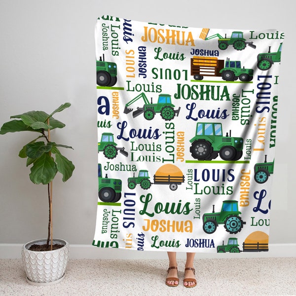 Personalized Tractor Blanket, Green Tractor Farm Baby Blanket, Farmer Personalized Baby Blanket, Custom Baby Blanket, Custom Name Blanket