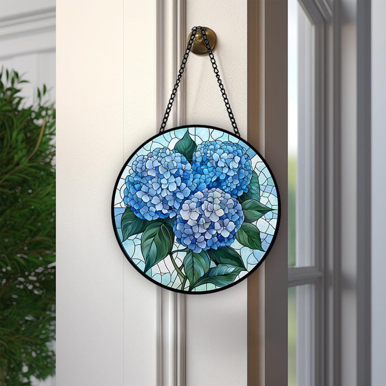Hydrangea Window Display Hydrangea Bouquet Stained Glass Suncatcher, Hydrangea Flower Window ...