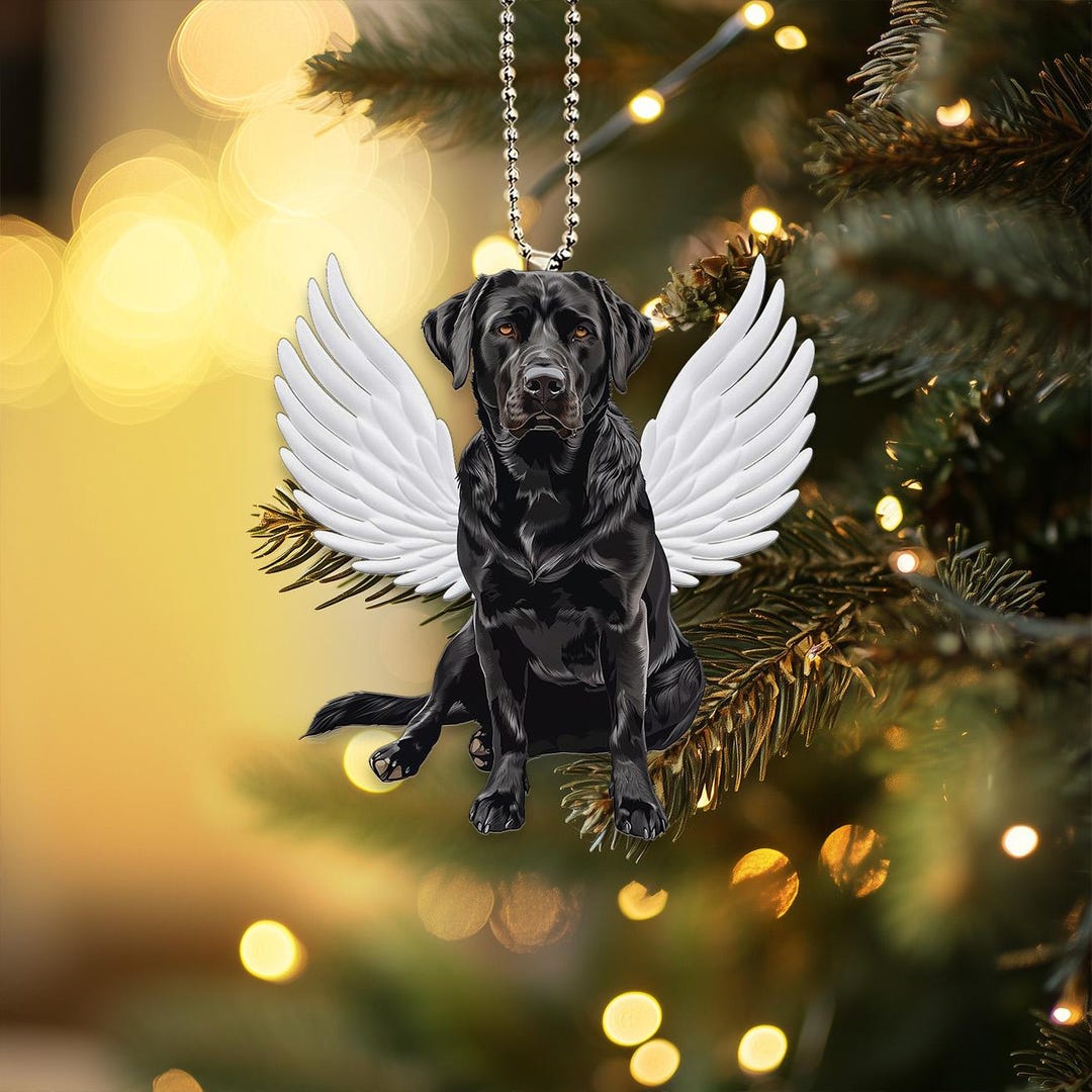 2D Flat Black Labrador Retriever Ornament, Angel Dog Ornament, Dog ...