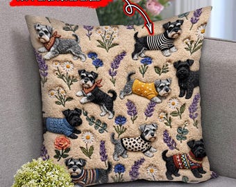 Cojín con diseño de perro Schnauzer miniatura (estampado plano 2D), cojín con bordado de imitación de perro, decoración Schnauzer con efecto 3D, regalo ideal para amantes de los perros.