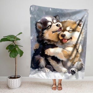 Alaskan Malamute Blanket, Sherpa Blanket,Fleece Blanket,Hugging Dog Throw Blanket,Alaskan Malamute Lovers Gift,Newborn Blanket,Dog Mom Gifts