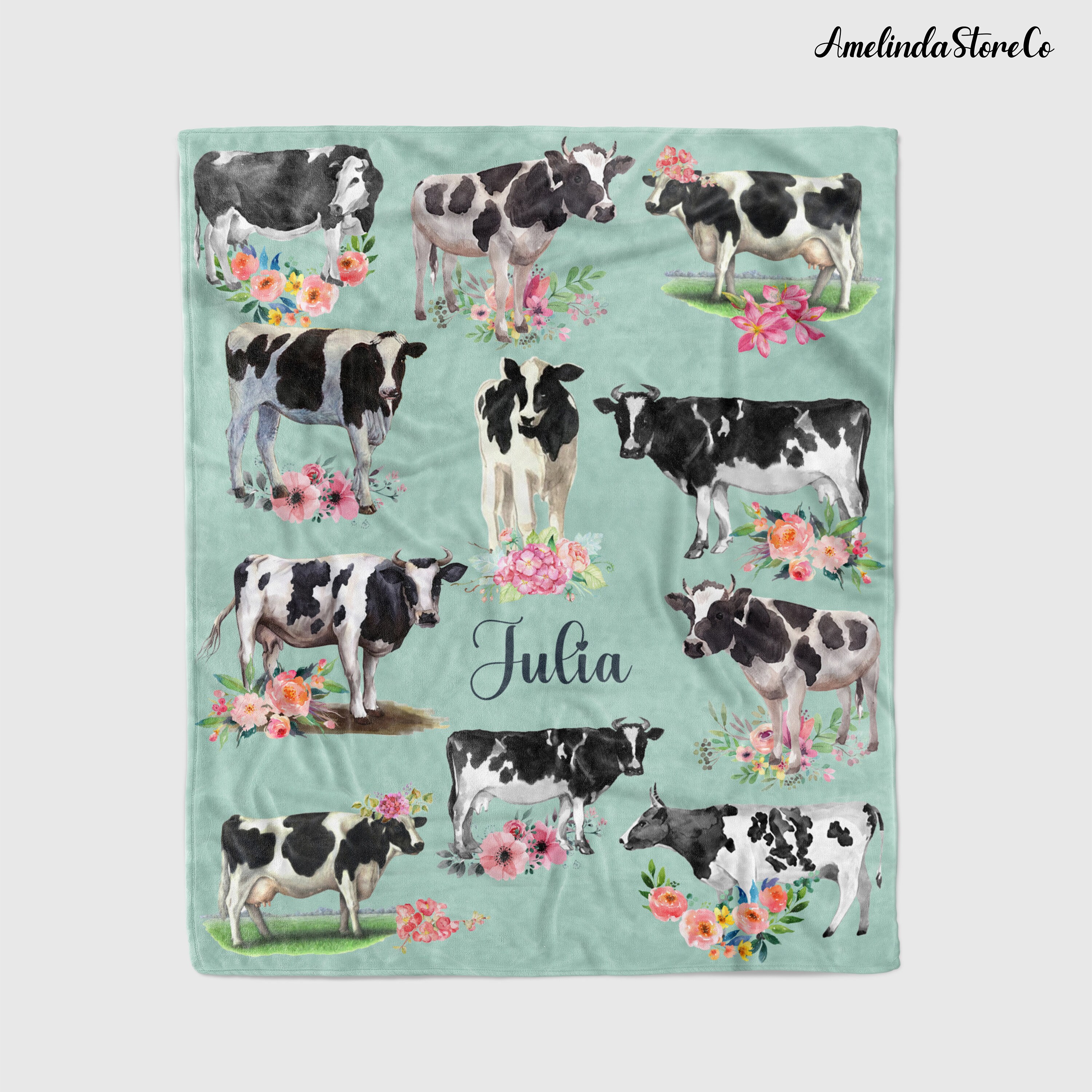 Personalized Dairy Cow Blanket Cow Fleece Blanket Cow Sherpa Etsy