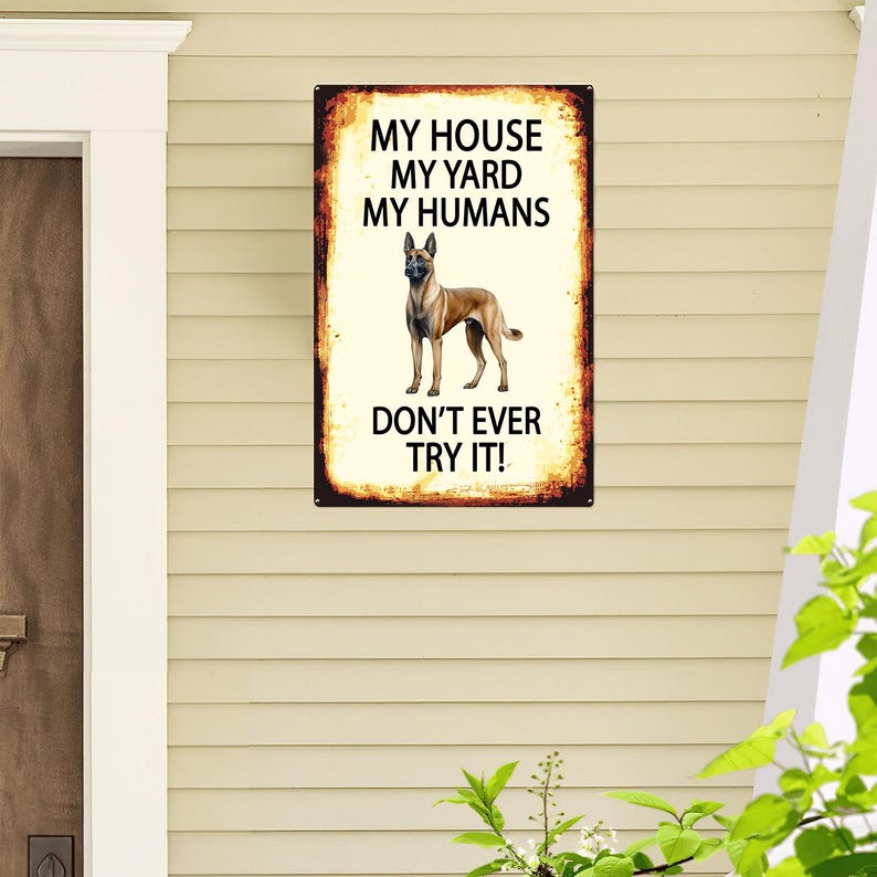 Targa In Latta Vintage Con Bassotto - My House My Yard My Humans - 20,3x30,5 Cm Per Parete - 6