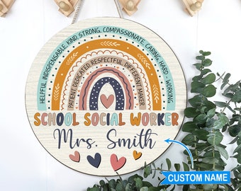 Personalized Welcome Sign, School Social Worker Office Sign, Social Worker Gifts, Psychologist Office Decor, Therapist Office Door Hanger