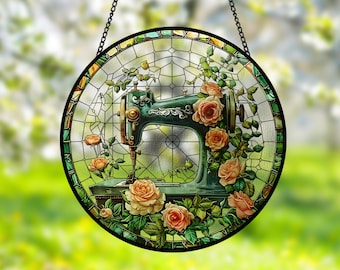 Sewing Machine Suncatcher, Flower Sewing Machine Window Decor, Perfect Gift for Sewing Lover, Tailor Shop Decor Sewing Gift, Sewing Mom Gift