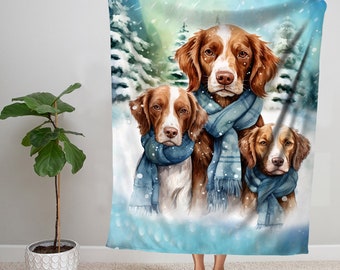 Christmas Brittany Spaniel Blanket, Brittany Spaniel Family Blanket, Family Dog Lover Gifts, Cute Christmas Gift, Xmas Baby Blanket Holiday