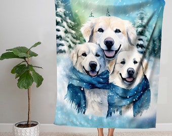 Christmas Great Pyrenees Blanket, Winter Blanket, Great Pyrenees Family Blanket Family Dog Lover Gift, Cute Christmas Gifts, Baby Blanket