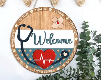 Accroche-porte personnalisé pour infirmière, plaque de porte d'infirmière, nouveau cadeau d'infirmière, cadeau d'infirmière d'école, plaque de bienvenue de bureau d'infirmière, plaque de porte d'infirmière, cadeau d'infirmière autorisée