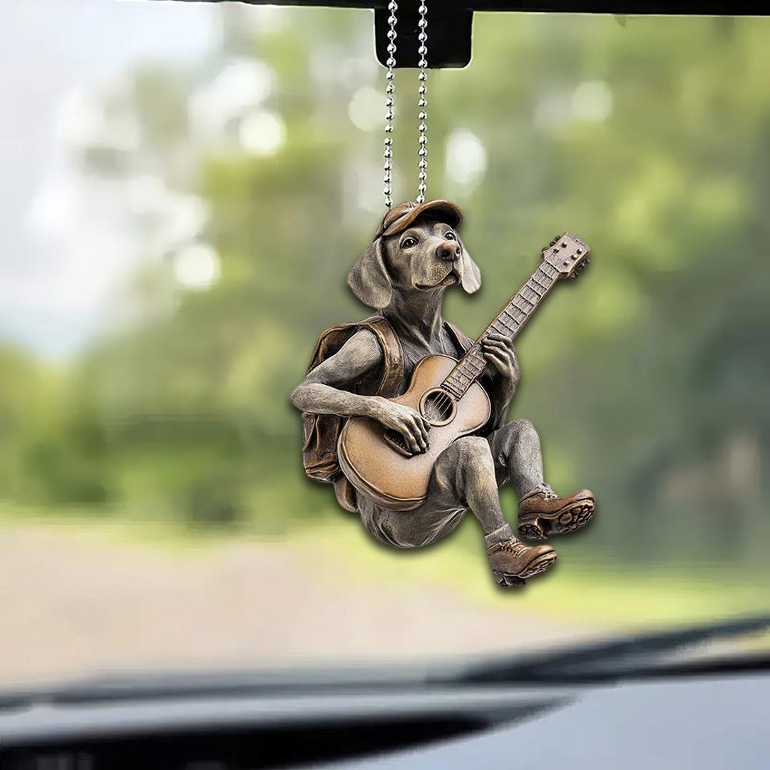 Funny Weimaraner Ornament, Dog Playing Guitar, Weimaraner Dog Car
