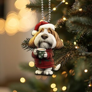 Lustige großartige Basset Griffon Vendeen Verzierung, Hundetrinkender Kaffee Verzierung, Hund 2D flache Verzierung, Weihnachtsgeschenke, Hundeliebhaber Geschenke