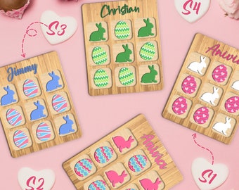Conejito y huevos de Pascua personalizados, canasta de Pascua de tres en raya para niños, canasta de regalo de Pascua, canasta para bebés y niños pequeños.