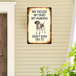 Targa In Latta Vintage 'My House My Yard My Humans' Con Bassotto – 20x30 Cm, Decorazione Murale Retrò