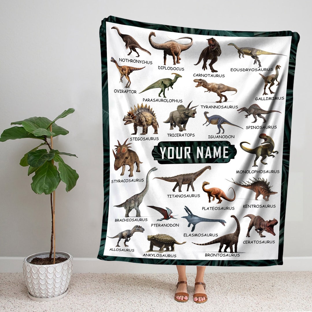 Personalized Dinosaur Throw Blanket, Custom Name Dinosaur Blanket, Dino