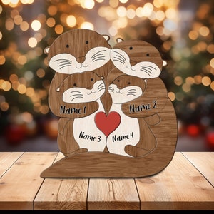 Puzzle en bois de famille de loutres, figurines d'animaux, décoration d'intérieur de famille de loutres-cadeau souvenir de famille-cadeau pour les parents-famille d'animaux, cadeau de fête des mères