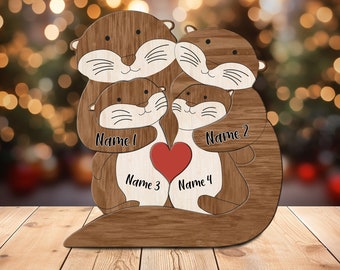 Wooden Otter Family Puzzle, Animal Figurines, Otter Family Home