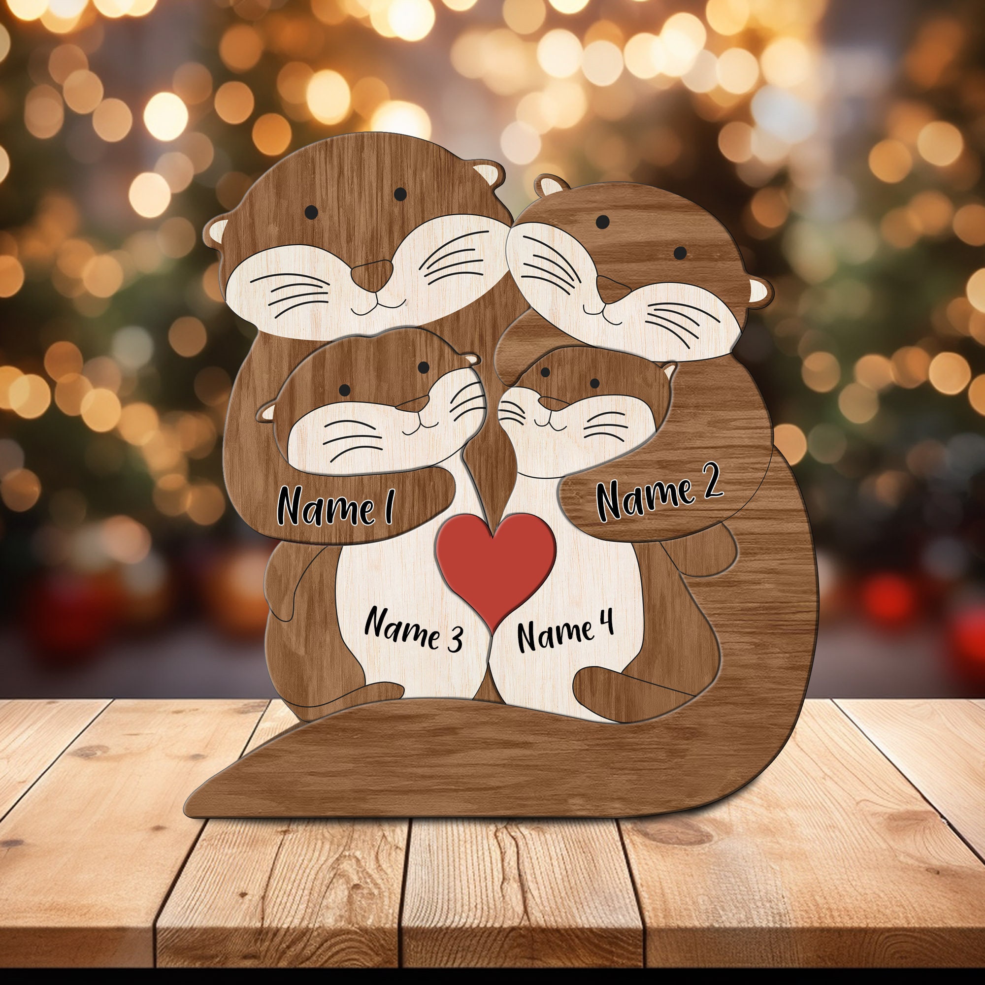 Wooden Otter Family Puzzle, Animal Figurines, Otter Family Home