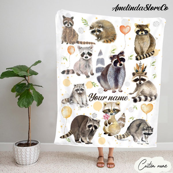 Pattern Print Raccoon Hooded Blanket