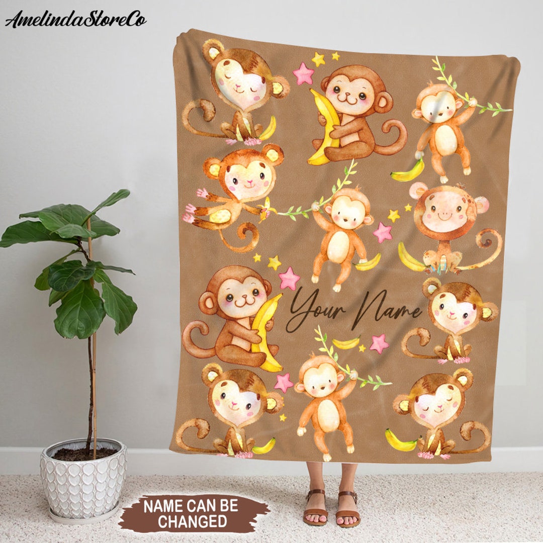 Monkey Blanket, Cute Monkey Blanket, Monkey Sherpa Blanket, Monkey Fleece Blanket, Monkey Family