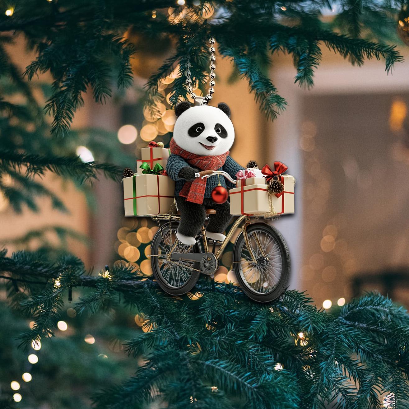 2Dフラットおもしろパンダオーナメント、自転車に乗るパンダ、車吊り