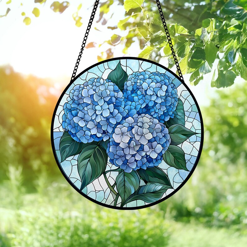 Hydrangea Window Display Hydrangea Bouquet Stained Glass Suncatcher, Hydrangea Flower Window ...