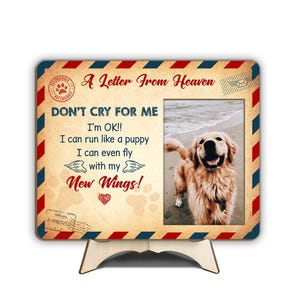 Marco de fotos conmemorativo para perros con una carta del cielo, regalos de condolencias por la pérdida de un perro, marco de fotos para el fallecimiento de un perro