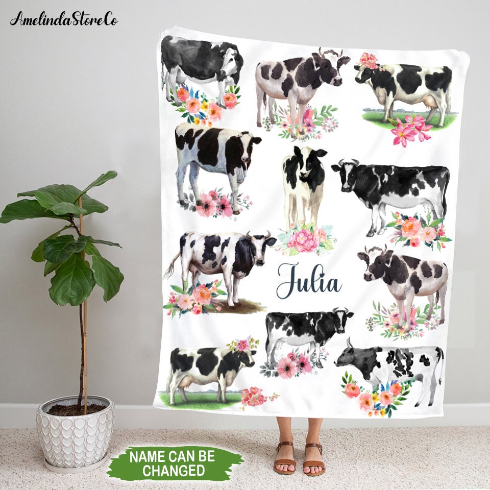 Personalized Dairy Cow Blanket Cow Fleece Blanket Cow Sherpa Etsy