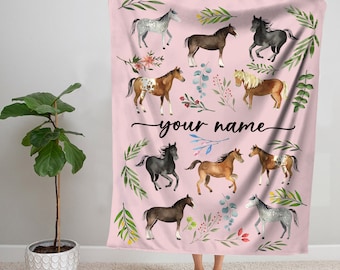 Personalized Horse Blanket| Custom Name Blanket| Horse Blanket For Baby Girl Horse Lover Gifts | Horse Baby Blanket | Horse Birthday Gift