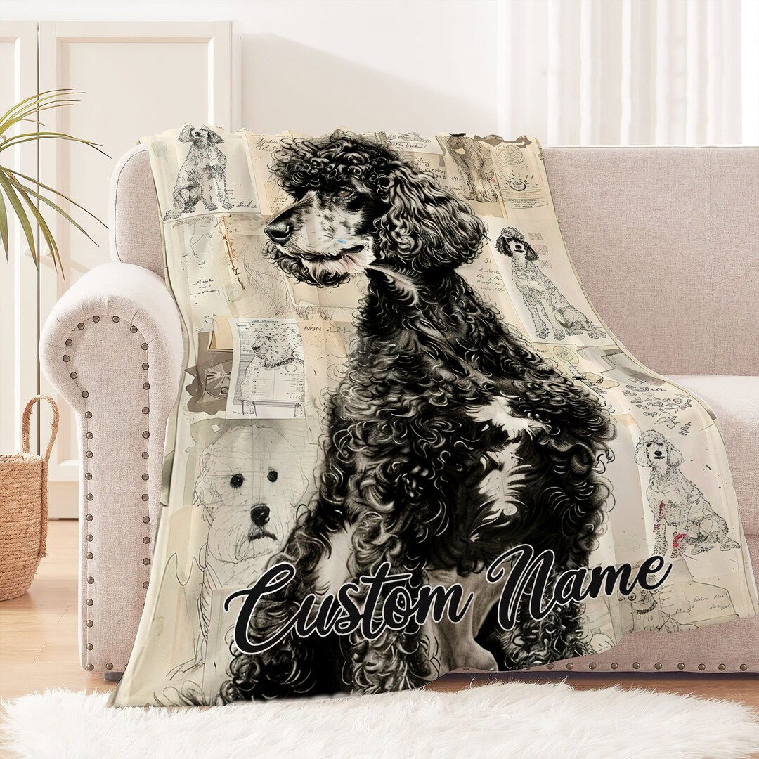Dog Poodle Pattern Print Hooded Blanket