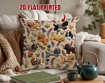 Cojín para perro Cocker Spaniel color lavanda (estampado plano 2D), cojín para perro con bordado falso, decoración para perro Frenchie con efecto 3D, regalo adorable para mamás de perros.