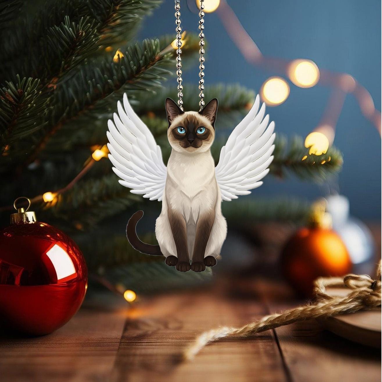 2Dフラットシャム猫オーナメント、天使シャムオーナメント、天使シャム
