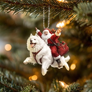 Décoration Samoyède 2D plate et amusante, Chien Samoyède, Père Noël et chien, Décoration suspendue pour voiture, Cadeau de Noël, Cadeaux pour amoureux des chiens