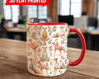 Whippet Yoga Ceramic Mug, Dog Lover Gift, Faux 3D Embossed Effect Accent Coffee Cup, Meditation Whippet Dog Coffee Mug
