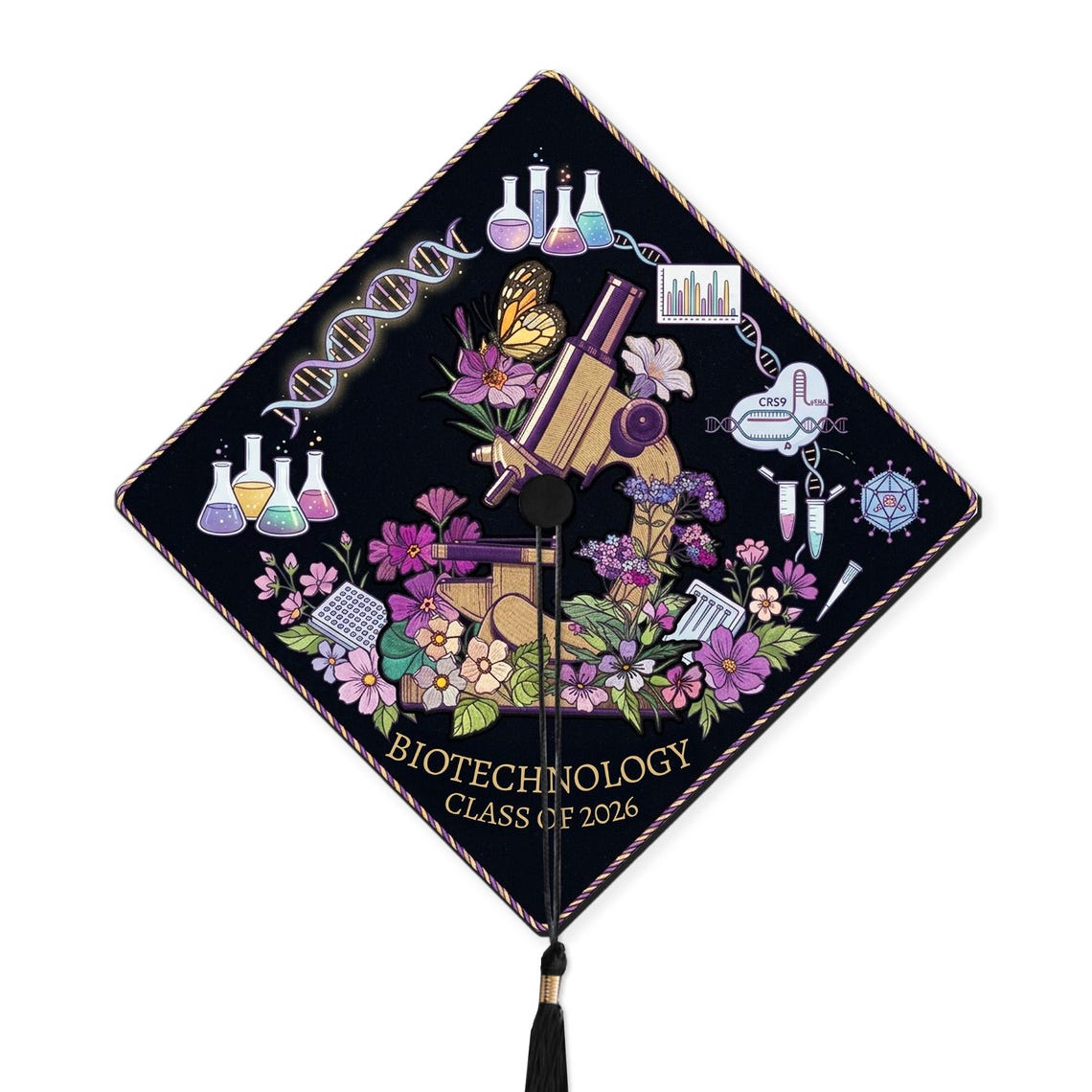 Science Grad Cap Biotechnology Graduation Cap Topper 2026, Biotech Grad Cap Decor ...